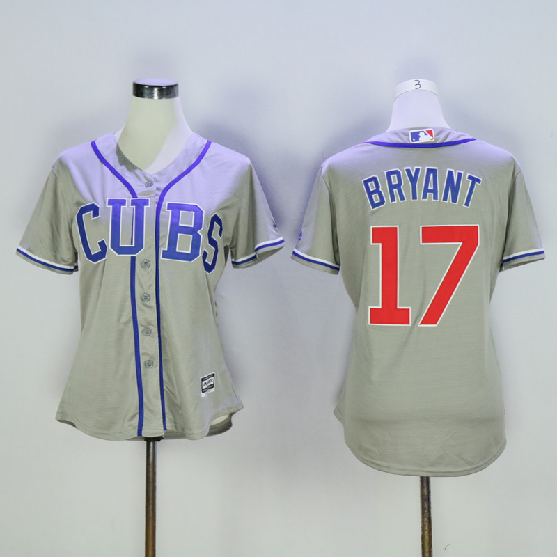 Women Chicago Cubs 17 Bryant Grey MLB Jerseys
